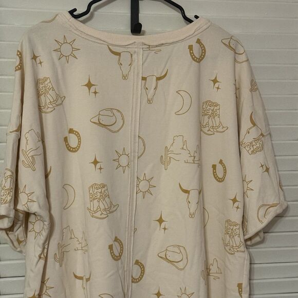 Umgee Western Pullover Raw Hem Terry Sweatshirt Tunic Dress TX Cowgirl Print 2xl - Picture 4 of 12